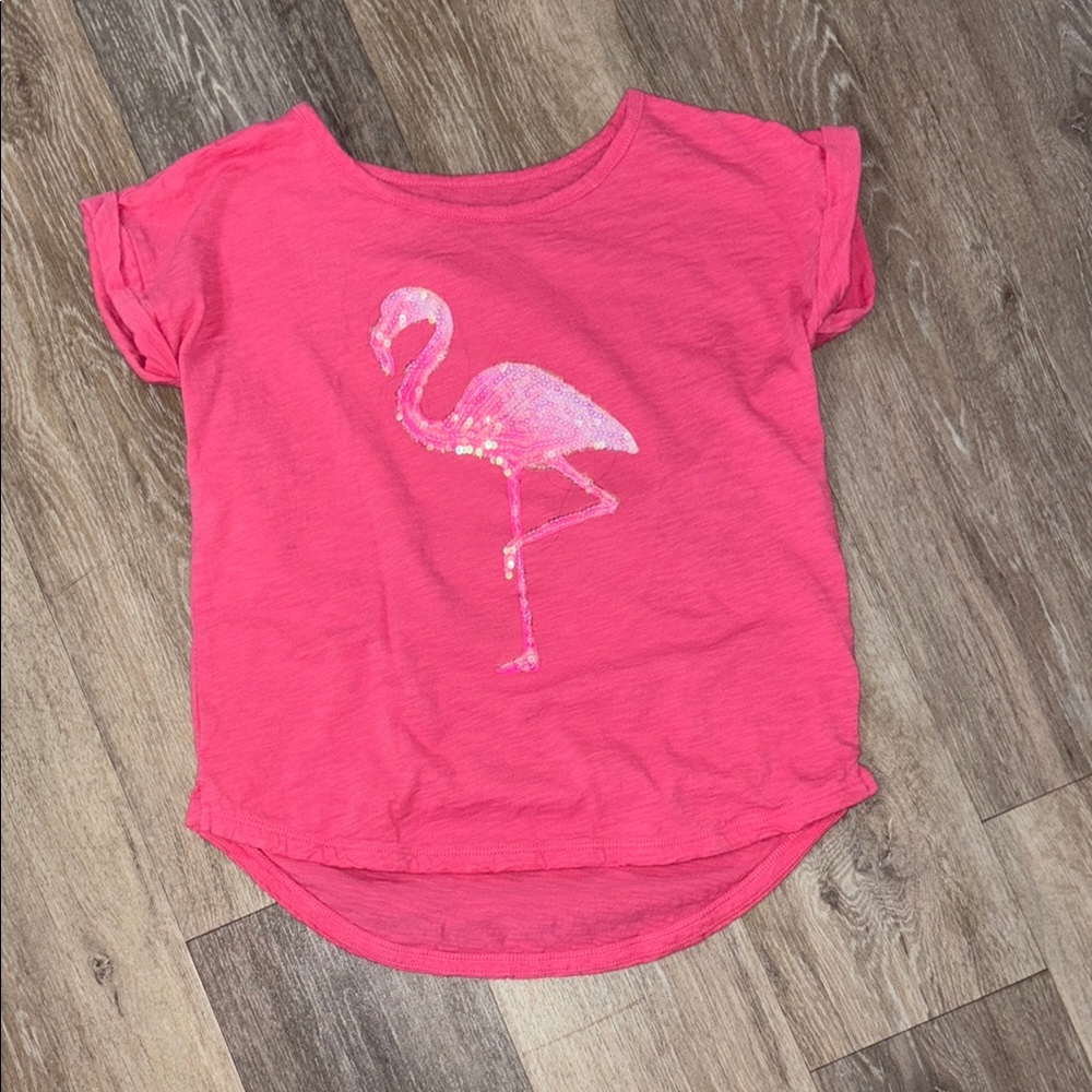 The children’s place pink top with sequence flamingo girls size 10/12
